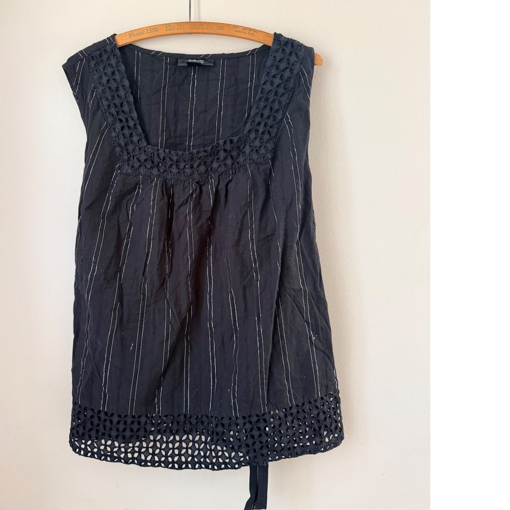 Y2K Style & Co Womens Black Striped Square Neck Eyelet Detail Tie Back Top 24W